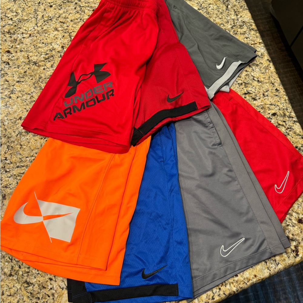 Lot of 7 youth boys athletic shorts Nike and Under Armour size XL